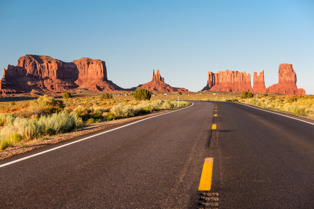 Empty Scenic Highway in Monument Valley, Arizona, USA